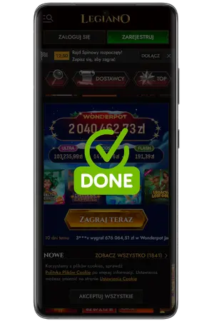 Ukończona instalacja Legiano casino App Android