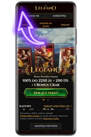 Pobierz legiano kasyno App z menu