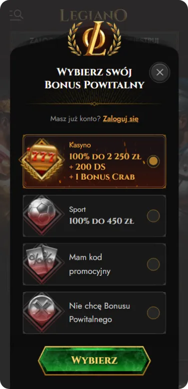 Legiano bonus powitalny