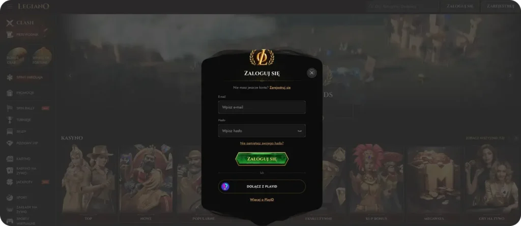 Rejestracja w kasyno Legiano